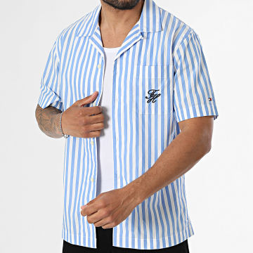 Tommy Hilfiger - Chemise Manches Courtes A Rayures Papertouch Pop Stripe 2986 Blanc Bleu