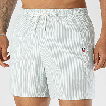 Tommy Hilfiger - Calção de banho às riscas Medium Drawstring Ithaca 3839 Verde Kaki Branco