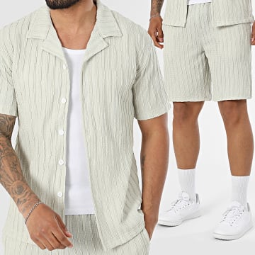 Classic Series - Ensemble Chemise Manches Et Short Jogging Texturé H05 Beige