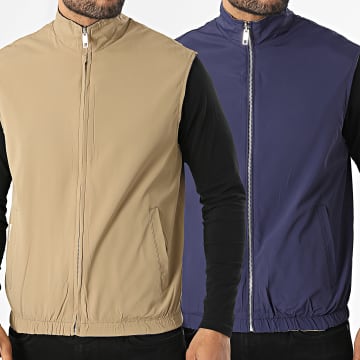 Frilivin - Veste Sans Manches Réversible 304 Bleu Marine Beige
