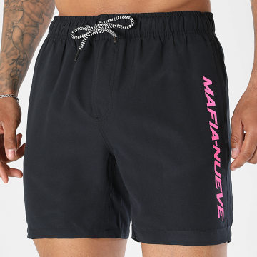 MA9 Mafia Nueve - Pantaloncino da bagno Vertical Typo Nero Rosa Fluo
