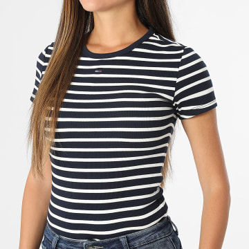 Tommy Jeans - Tee Shirt Slim Femme Essential 7383 Bleu Marine Blanc