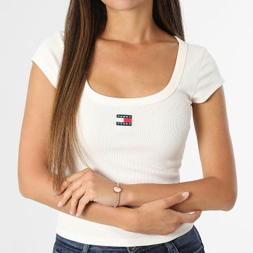 Tommy Jeans - Tee Shirt Slim Femme Rib Badge 2793 Beige Clair