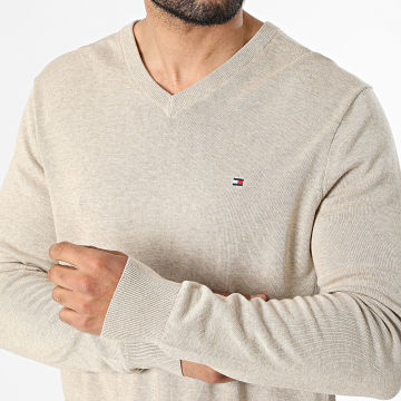 Tommy Hilfiger - Pull Col V Essential Cotton 4745 Beige Chiné