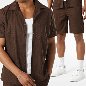 Classic Series - Ensemble Chemise Manches Courtes Et Short Jogging Texturé 529 Marron Foncé