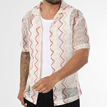 Frilivin - Camisa Manga Curta Vazado 244 Bege Claro