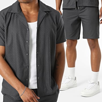 Frilivin - Co-ord set Korte Mouwen Overhemd en Casual Short Textuur 529 Grijs Antraciet