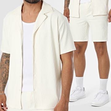 Frilivin - Trainingspak Overhemd Korte Mouw En Casual Short Rib 05S Beige