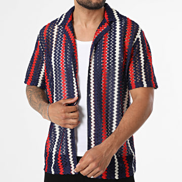 Frilivin - Camisa De Manga Curta Vazado 609 Azul Marinho Vermelho Branco