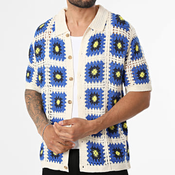 Frilivin - Camisa Manga Curta Vazado 273 Bege Azul Royal Azul Marinho