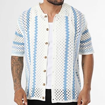 Frilivin - Camisa de mangas curtas vazada 268 Bege Claro Azul Claro
