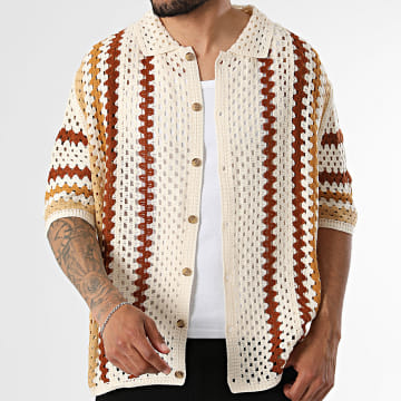 Frilivin - Camisa de mangas curtas vazada 268 Bege Castanho
