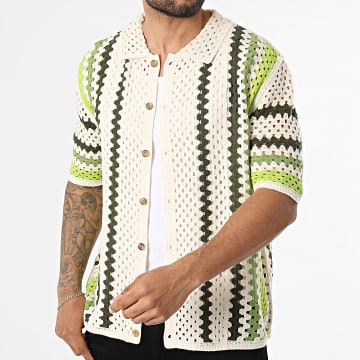 Frilivin - Camisa Manga Curta Vazado 268 Bege Claro Verde