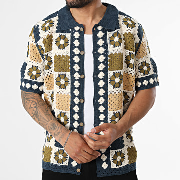 Frilivin - Camisa De Manga Curta Vazado 287 Azul Marinho Bege Verde Kaki