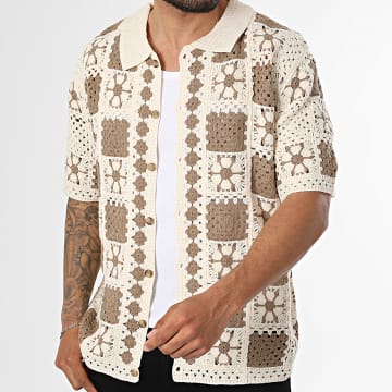 Frilivin - Camisa de mangas curtas vazada 287 Bege Taupe