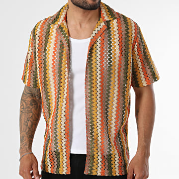 Frilivin - Camisa Manga Curta Vazado 609 Amarelo Laranja Verde Caqui