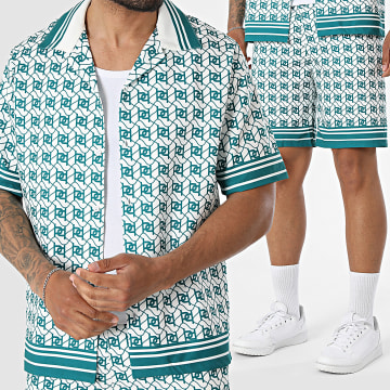 KZR - Tracksuit Short Sleeve Shirt And Jogger Short 314 White Green
