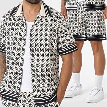 KZR - Tracksuit Short Sleeve Shirt And Jogger Shorts 314 Beige Black
