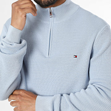 Tommy Hilfiger - Pull Col Zippé Seasonal Structure Zip 2916 Bleu Clair