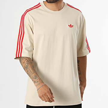 Adidas Originals - Tee Shirt Oversize A Bandes 3 Stripes KE1589 Beige Rouge
