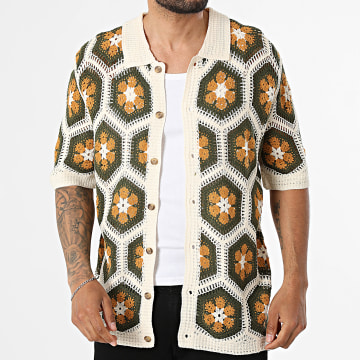 Frilivin - Camisa De Manga Curta Vazado 030 Bege Verde Kaki Laranja
