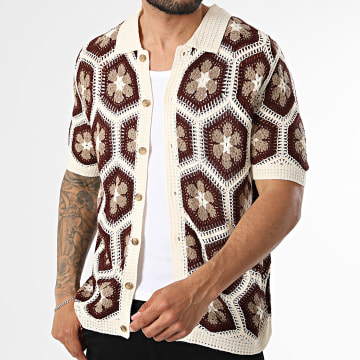 Frilivin - Camisa de mangas curtas vazada 030 Bege Claro Bordô
