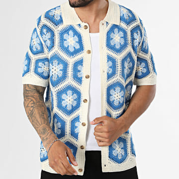 Frilivin - Camisa de mangas curtas vazada 030 Bege Azul Royal Azul Claro