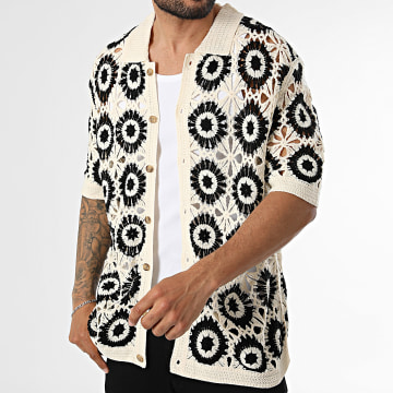 Frilivin - Camisa de mangas curtas vazada 296 Bege Preto