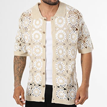 Frilivin - Camisa de mangas curtas vazada 296 Bege Branco