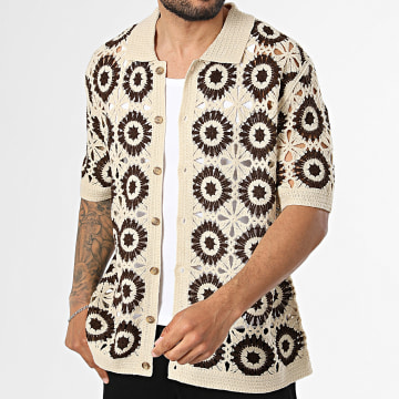 Frilivin - Camisa de mangas curtas vazada 296 Bege Castanho