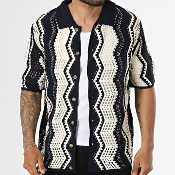 Frilivin - Camisa de mangas curtas rendada 023 Bege Claro Azul Marinho