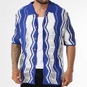 Frilivin - Camisa de mangas curtas rendada 023 Bege Claro Azul Royal