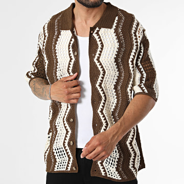 Frilivin - Camisa de mangas curtas vazada 023 Bege Claro Castanho