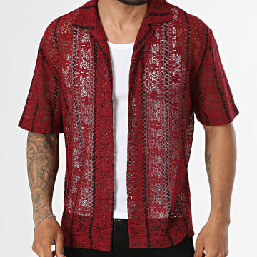 Frilivin - Camisa de mangas curtas vazada 245 Bordô Preto