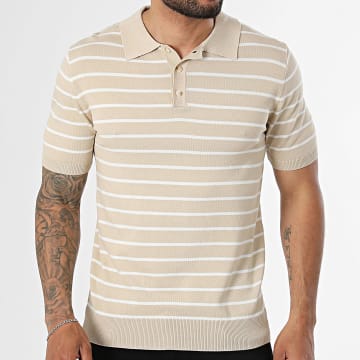 Frilivin - Polo Korte Mouwen Mesh Gestreept 755 Beige Wit