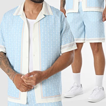 KZR - Tracksuit Short Sleeve Shirt And Jogger Short 316 Light Beige Light Blue