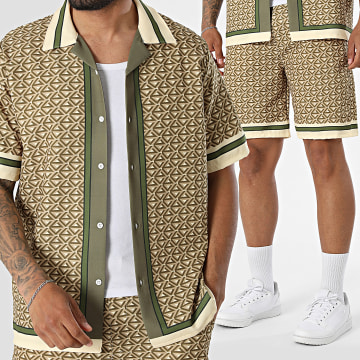 KZR - Tracksuit Short Sleeve Shirt And Jogger Short 316 Yellow Green Khaki