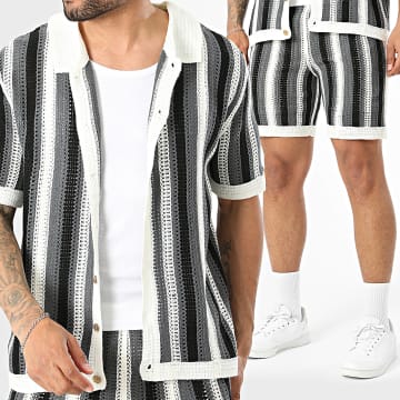 Frilivin - Set Kurzarmhemd Und Ajourierter Jogging-Short 914 Weiß Grau Anthrazit Schwarz