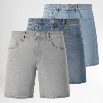 Jack And Jones - Pack de 3 Calções Calça jean Regular Fit Rick Original Azul Claro Azul Denim Cinzento