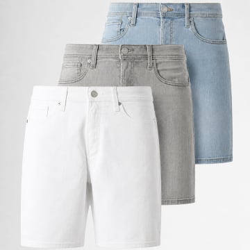 Jack And Jones - Pack De 3 Calções Jeans Regular Fit Rick Original Branco Cinzento Azul Denim