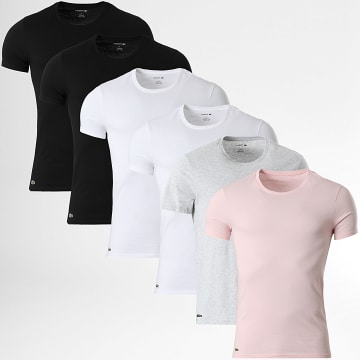 Lacoste - Lot De 6 Tee Shirts Logo Brodé Crocodile Blanc Noir Rose Gris Chiné