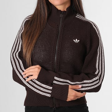 Adidas Originals - Chaqueta con cremallera ajourada con bandas para mujer Knitted Crochet Firebird KE0202 Marrón