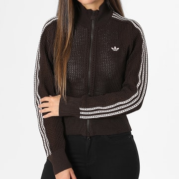 Adidas Originals - Veste Zippée Ajourée A Bandes Femme Knitted Crochet Firebird KE0202 Marron