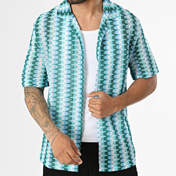 Frilivin - Camisa De Manga Curta Vazada 414 Branco Azul Claro Verde