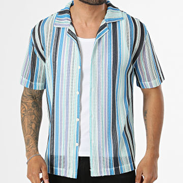 Frilivin - Camisa De Manga Curta Vazado Listrada 814 Azul Violeta Verde