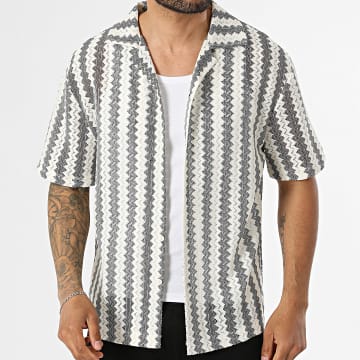 Frilivin - Camisa Manga Curta Vazado 215 Bege Claro Preto