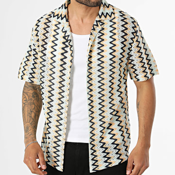 Frilivin - Camisa Manga Curta Vazado 714 Preto Laranja Branco Verde Menta