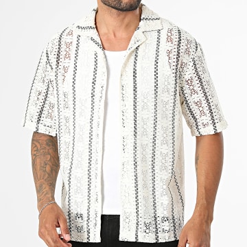 Uniplay - Chemise Manches Courtes Crochet A Rayures 097 Beige Clair Noir