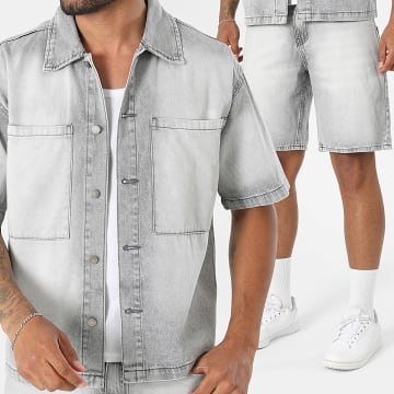 Uniplay - Tracksuit Jean Shirt Short Sleeve And Jean Short 502 Grey
