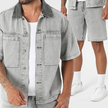 Uniplay - Completo Camicia Jean Maniche Corte E Pantaloncino Jean 503 Grigio